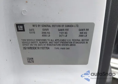 2010 Chevrolet Impala Lt из США, поврежденный, VIN 2G1WB5EK7A1187764